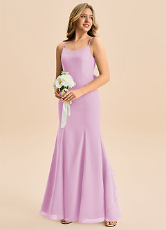 Azazie Lioren Junior Candy Pink Mermaid Bow Chiffon Dress image4