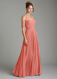 Azazie Teagan Abiti da Damigella Abito A-Line in Chiffon Scollo a Cuore Salmone Rosa image5