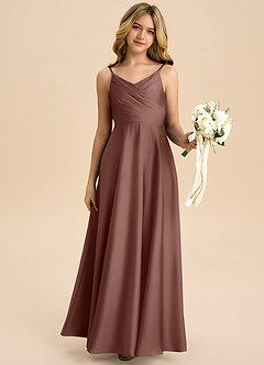 Azazie Bug Junior Espresso A-Line Pleated Stretch Satin Dress image6