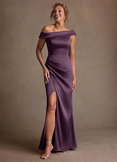 Azazie Kamala 신부의 어머니 드레스 쉬스 한쪽 어깨 스트레치 새틴 플로어 길이 드레스 image6