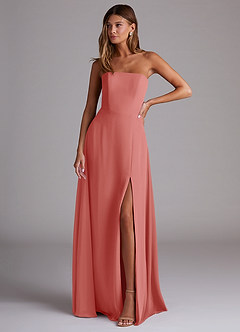 Azazie Wren 신부 들러리 드레스 A라인 사이드 슬릿 쉬폰 바닥 길이 드레스 image1