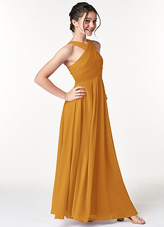 Azazie Kaleigh Junior Butterscotch A-Line Pleated Chiffon Dress image3