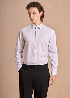 front Aiden Deep Purple Black 100% Cotton Non-Iron Striped Dress Shirt
