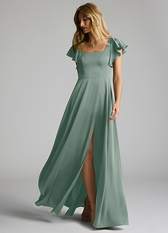 Azazie Bondi Bridesmaid Dresses Silver Sage A-Line Bow Stretch Satin Dress image6
