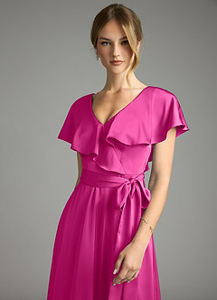 Azazie Lainey Vestidos de damas de honor Vestido de Fucsia de Satén Elástico de Corte en A con Con bolsillos image6