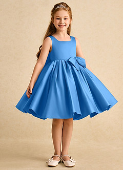 Azazie Jessie Blumenmädchenkleider A-Linie Schleifen Matte Satin Kleid Blauhäher image5