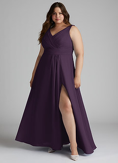 Azazie Karina Bridesmaid Dresses Plum A-Line Pleated Chiffon Dress image6