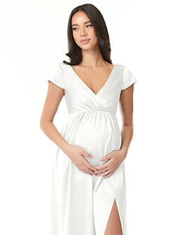 Azazie Allessia Maternity Bridesmaid Dresses A-Line Pleated Stretch Satin Floor-Length Dress image5