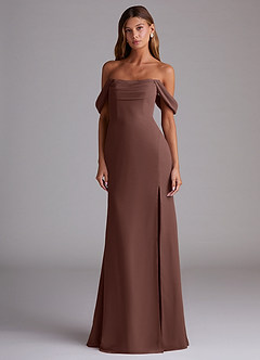 Azazie Saige Bridesmaid Dresses Espresso A-Line Off the Shoulder Chiffon Convertible Dress image3
