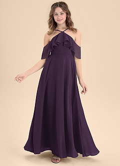 Azazie Tessabelle Junior Plum A-Line Off the Shoulder Chiffon Dress image6