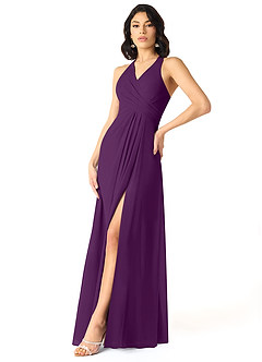 Azazie Danica Abiti da Damigella Abito A-Line in Chiffon Plissettato Uva image3