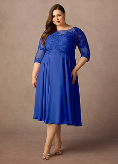 Azazie Marge Mother of the Bride Dresses Royal Blue A-Line Scoop Lace Chiffon Dress image6