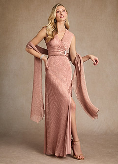 Azazie Salem Mother of the Bride Dresses Rose Gold A-Line Pleated Metallic Mesh Dress image4