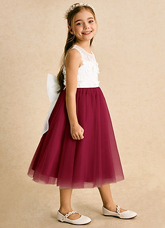 Azazie Lina Flower Girl Dresses Ivory Burgundy Ball-Gown Lace Dress image6