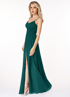Azazie Yanelie Bridesmaid Dresses Peacock A-Line Scoop Pleated Chiffon Dress image5