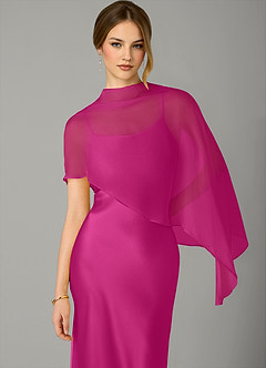 Azazie Jaleesa Bridesmaid Dresses Fuchsia A-Line High Neck Stretch Satin Dress image2