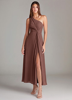 Azazie Brooke Bridesmaid Dresses Espresso A-Line One Shoulder Chiffon Dress image1