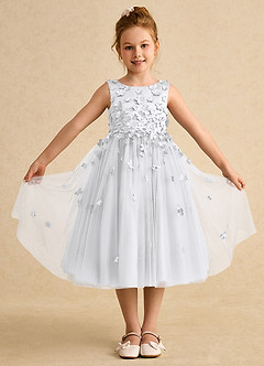Azazie Lana Flower Girl Dresses White A-Line Sleeveless Matte Satin Dress image1