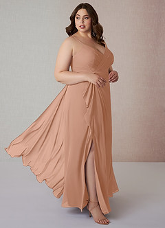 Azazie Emerald Bridesmaid Dresses Champagne Rose A-Line Ruffled Chiffon Dress image9