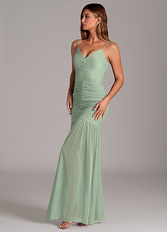 Azazie Aimie Bridesmaid Dresses Dusty Sage Mermaid Mesh Dress image3