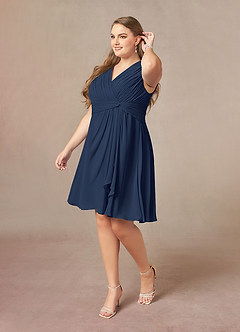 Azazie Theron Mother of the Bride Dresses Dark Navy A-Line V-Neck Pleated Chiffon Dress image8