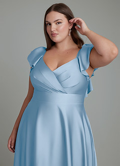 Azazie Leilani Bridesmaid Dresses Powder Blue A-Line Ruched Stretch Satin Dress image12