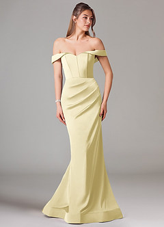 Azazie Everly Jurken voor bruidsmeisjes Converteerbaar Jurk van Stretch Satijn met Zeemeermin Off the Shoulder Citroensorbet image3