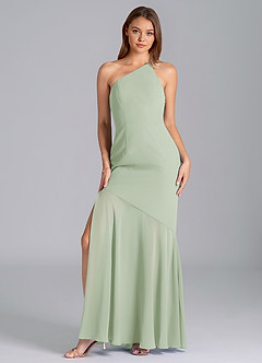 Azazie Tilla Vestidos de damas de honor Vestido de Salvia Polvorienta de Gasa de Corte Sirena con Hombro unilateral image4