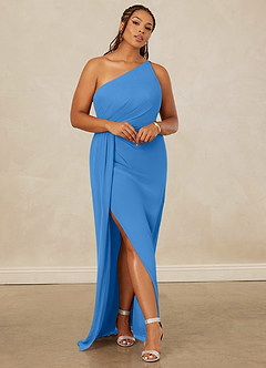 Christian Siriano Bridal for Azazie 1003 Bridesmaid Dresses Blue Jay Sheath One Shoulder Chiffon Dress image8