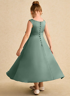 Azazie Eve Abiti da Ragazza di Fiori Abito A-Line in Raso Opaco Plissettato Eucalipto image5