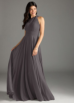 Azazie Charlize Bridesmaid Dresses Steel Grey A-Line One Shoulder Chiffon Dress image3