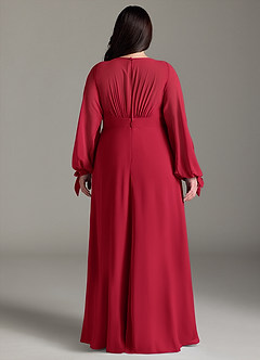 Azazie Matilda Bridesmaid Dresses Scarlet A-Line Long Sleeve Chiffon Dress image10