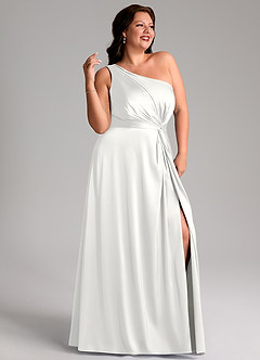 Azazie Brooke Brudtärnklänningar Klä av A-Linje i Stretch Satin Ena axeln Vit image12