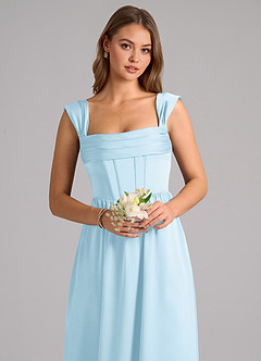 Azazie Hattie Essayer des robes à la maison Robe Trapèze en Satin extensible Corset Bleu Ciel image6