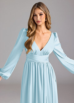 Azazie Norah Robes de demoiselle d'honneur Robe Trapèze en Satin extensible Bleu Ciel image5