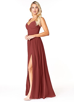 Azazie Chanel Vestidos de damas de honor Vestido Terracota de Gasa de Línea A con Plisado image3