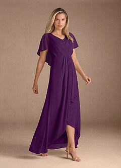 Azazie Eliza Mother of the Bride Dresses Grape A-Line V-Neck Pleated Chiffon Dress image2