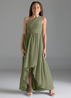 Azazie Mathilda Junior Robe Trapèze en Mousseline de soie Plissée Pistache image1