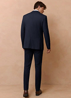 front Collins Navy Blue Double Breasted Wool Blend Suit
