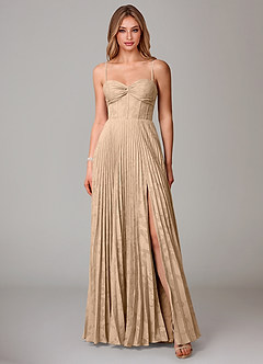 Azazie Akiko Bridesmaid Dresses Champagne A-Line Sweetheart Neckline Floral Burnout Dress image1