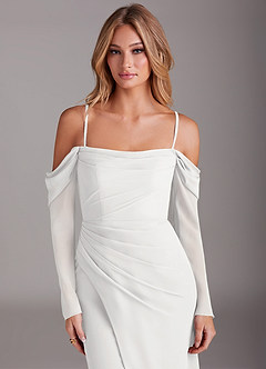 Azazie Hallie Brautjungfernkleider Meerjungfrau-Linie Langarm Chiffon Kleid Weiß image2