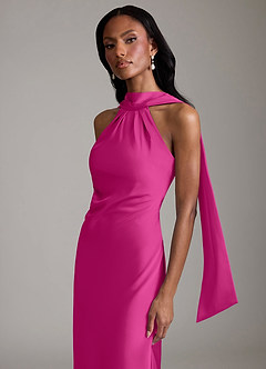 Azazie Cassiana Bridesmaid Dresses Fuchsia Mermaid Pleated Stretch Satin Dress image3