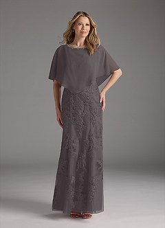 Azazie Whilhelmina Mother of the Bride Dresses Steel Grey Mermaid Lace Chiffon Dress image1