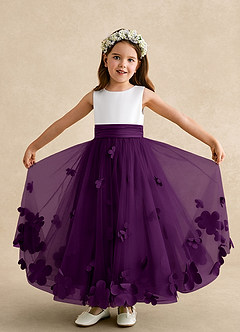 Azazie Vi vestidos de niña de las flores Vestido de Uva de Tul de Corte En A con Sin mangas image5