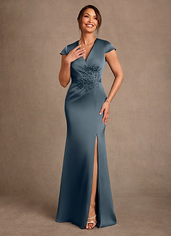 Azazie Rilda Mère de la mariée Robes Robe Fourreau en Satin extensible Dentelle Violet Crépusculaire image4