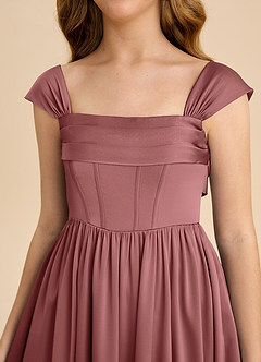 Azazie Hattie Junior A라인 주름진 스트레치 새틴 플로어 길이 주니어 신부 들러리 드레스 image9