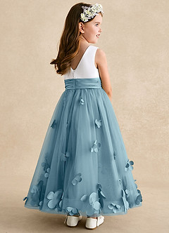 Azazie Vi vestidos de niña de las flores Vestido de Azul Malhumorado de Tul de Corte En A con Sin mangas image4