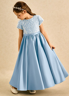 Azazie Cashew Blumenmädchenkleider Ballkleid mit ärmel Matte Satin Kleid Puderblau image5