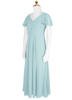 Azazie Peony Junior Robe Trapèze en Mousseline de soie Plissée Verre De Mer image8