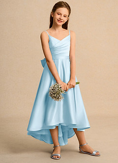 Azazie Sweets Junior Formal vestidos de niña de las flores Vestido de Azul Cielo de Satin Mate de Corte En A con Plisado image5